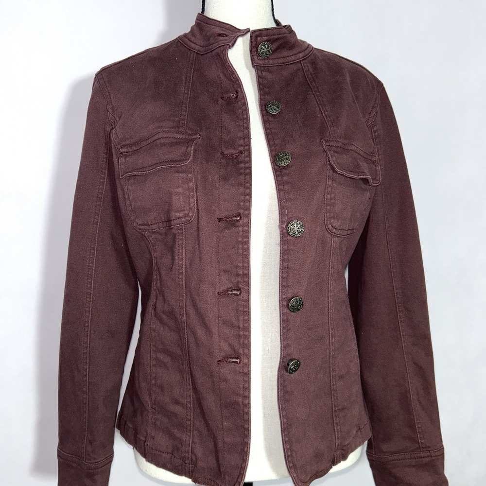 Live A Little LAL Woman's Utility Jacket Medium Petite Button Cotton Wine Color - Picture 7 of 15